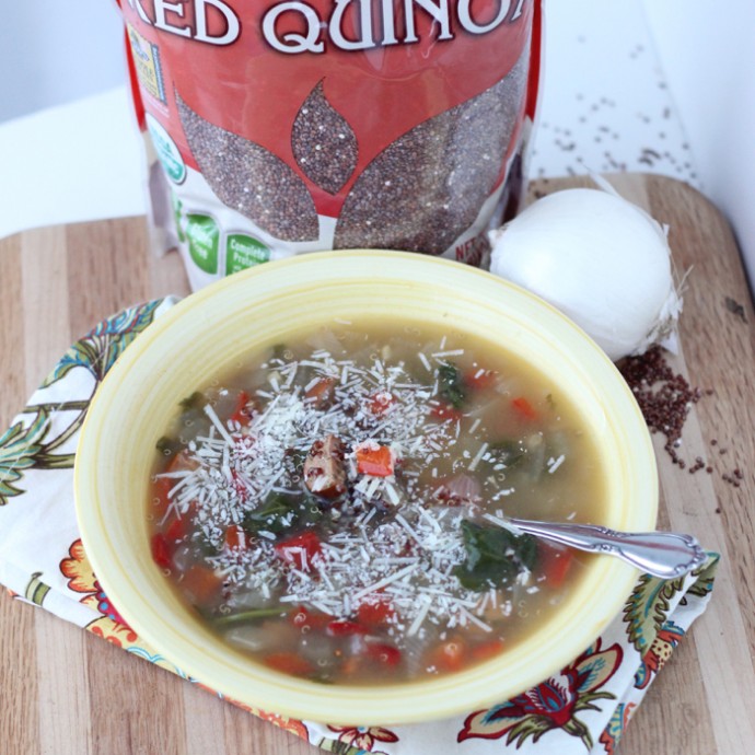 Sausage, Red Pepper, and Spinach Soup with Quinoa