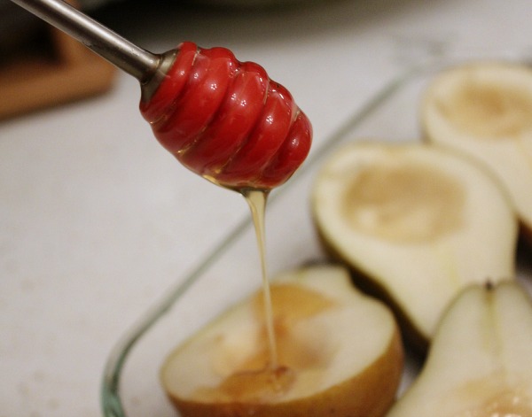 Slow roasted honey pears with grapefuit