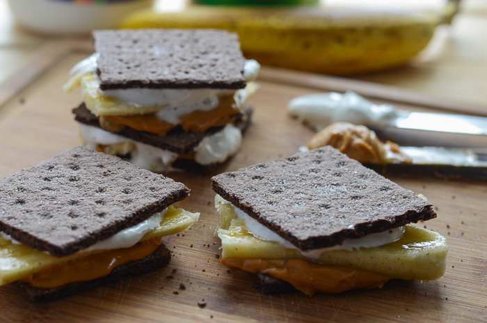 Easy Peanut Butter Banana S'mores | The easiest s'mores ever! Four simple ingredients and no heat involved are sure to make for four happy mouths - or one, your choice!