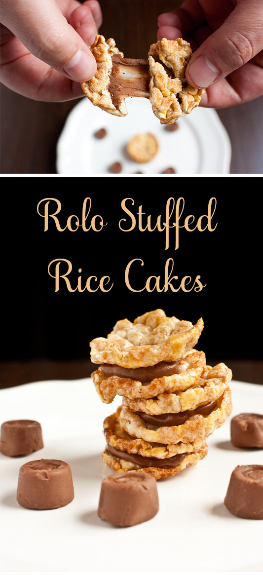 5 Minute Rolo Stuffed Rice Cakes - salty sweet and oh so addicting! You need to make these now! 