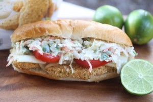 Chicken Tender Sandwich with Jalapeño Lime Coleslaw #meatless