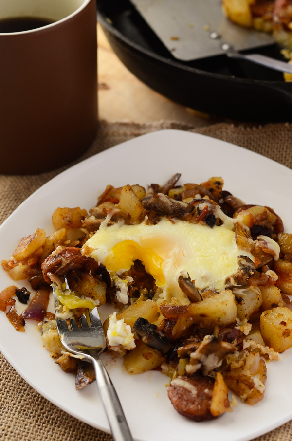 Kielbasa Breakfast Hash - A filling breakfast, thrown together in 30 minutes! | Get the recipe on MyCookingSpot.com!