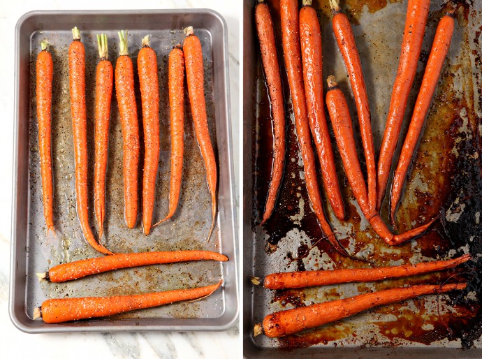 Honey Roasted Whole Carrots are the perfect accompaniment for any weeknight meal. Carrots are tossed in olive oil and honey, then dusted with cayenne pepper for a delightful sweet-spicy kick. #sidedish #carrots #cayenne #weeknightside
