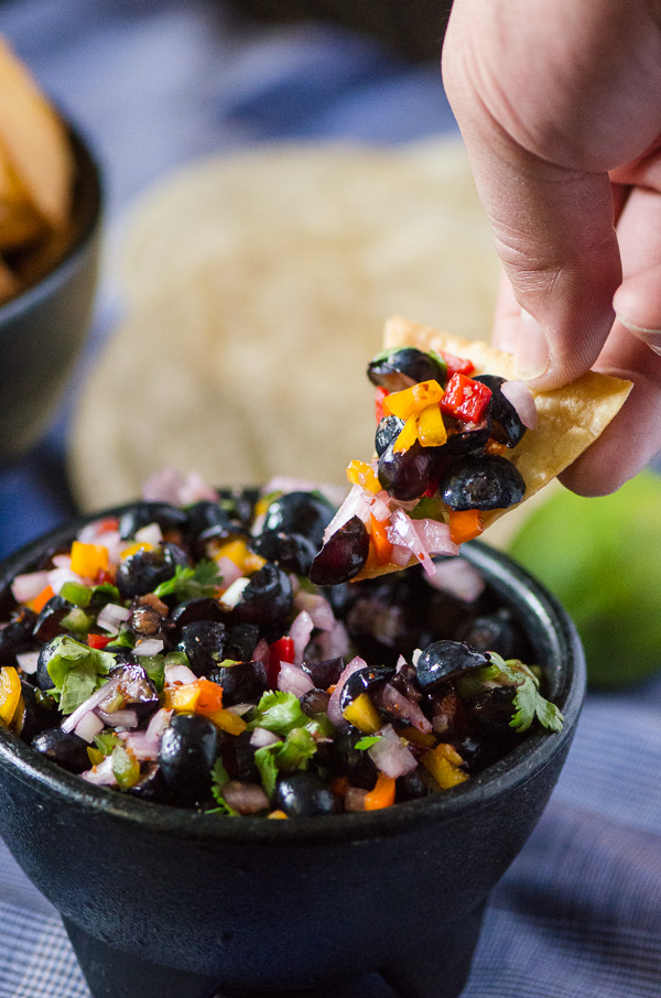 Blueberry Salsa with Homemade Tortilla Chips - flavorful blueberry-studded salsa, scooped up with freshly fried tortilla chips | Get the recipe on MyCookingSpot.com!
