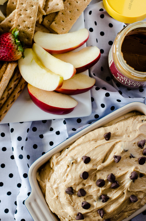 Chocolate Chip Cookie Butter Dip - Delicious cookie butter, fluffed up and ready for all your favorite dippers! | Get the recipe on MyCookingSpot.com!