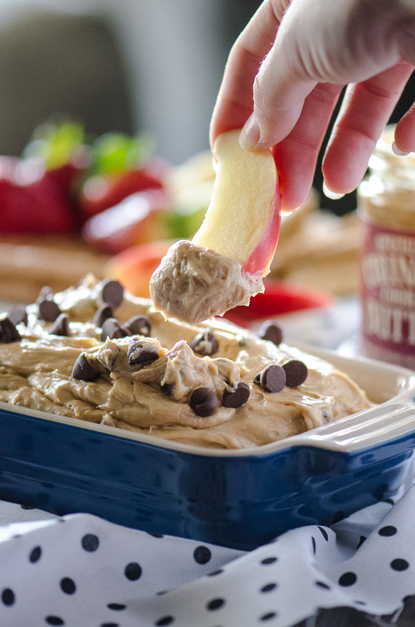 Chocolate Chip Cookie Butter Dip - Delicious cookie butter, fluffed up and ready for all your favorite dippers! | Get the recipe on MyCookingSpot.com!