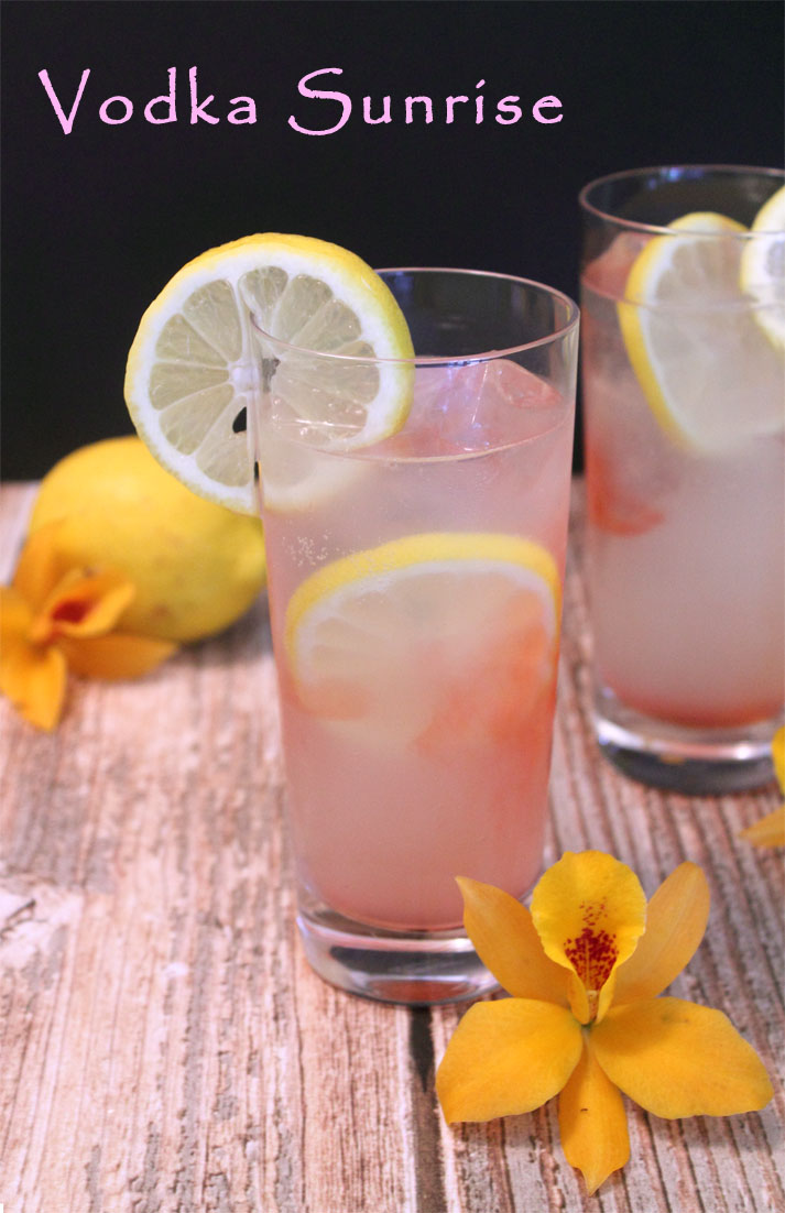 Vodka Sunrise A refreshingly light cocktail with lemon soda and vodka that is perfect for lazy summer days.