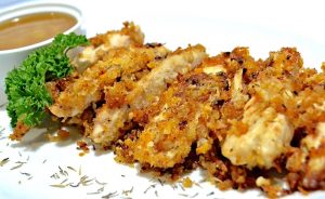 Oven “Fried” Chicken Fingers with Honey-Mustard Dipping Sauce