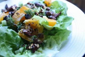 Oranges, Balsamic Candied Pecans & Herb Salad