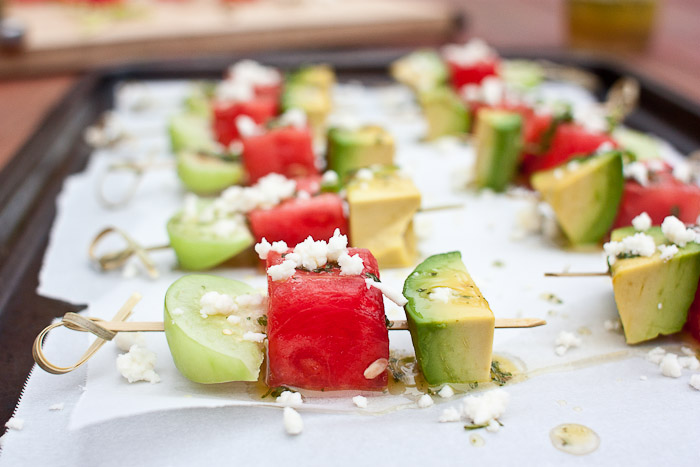 This fruit skewer is juicy, tart, creamy, and spicy all in one bite. They disappeared first at the party!