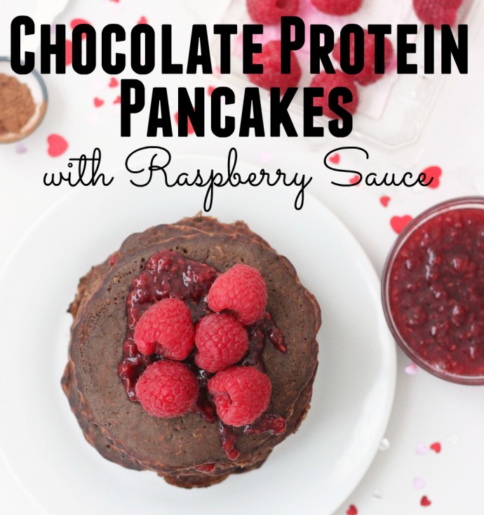 Chocolate Protein Pancakes with Raspberry Sauce