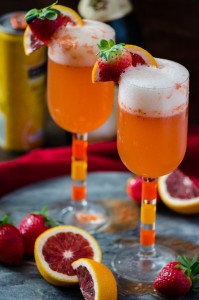 Strawberry Blood Orange Mimosas - A sweet, romantic twist on a classic mimosa. | Get the recipe on MyCookingSpot.com!