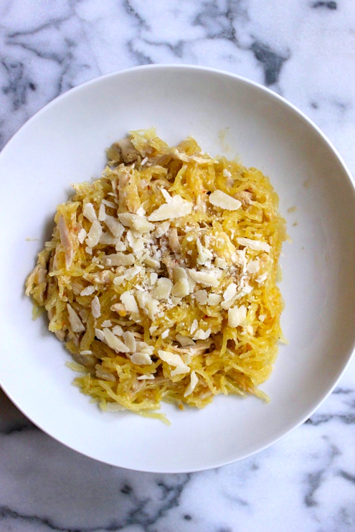 Spaghetti Squash with Chicken and Caramelized Onions