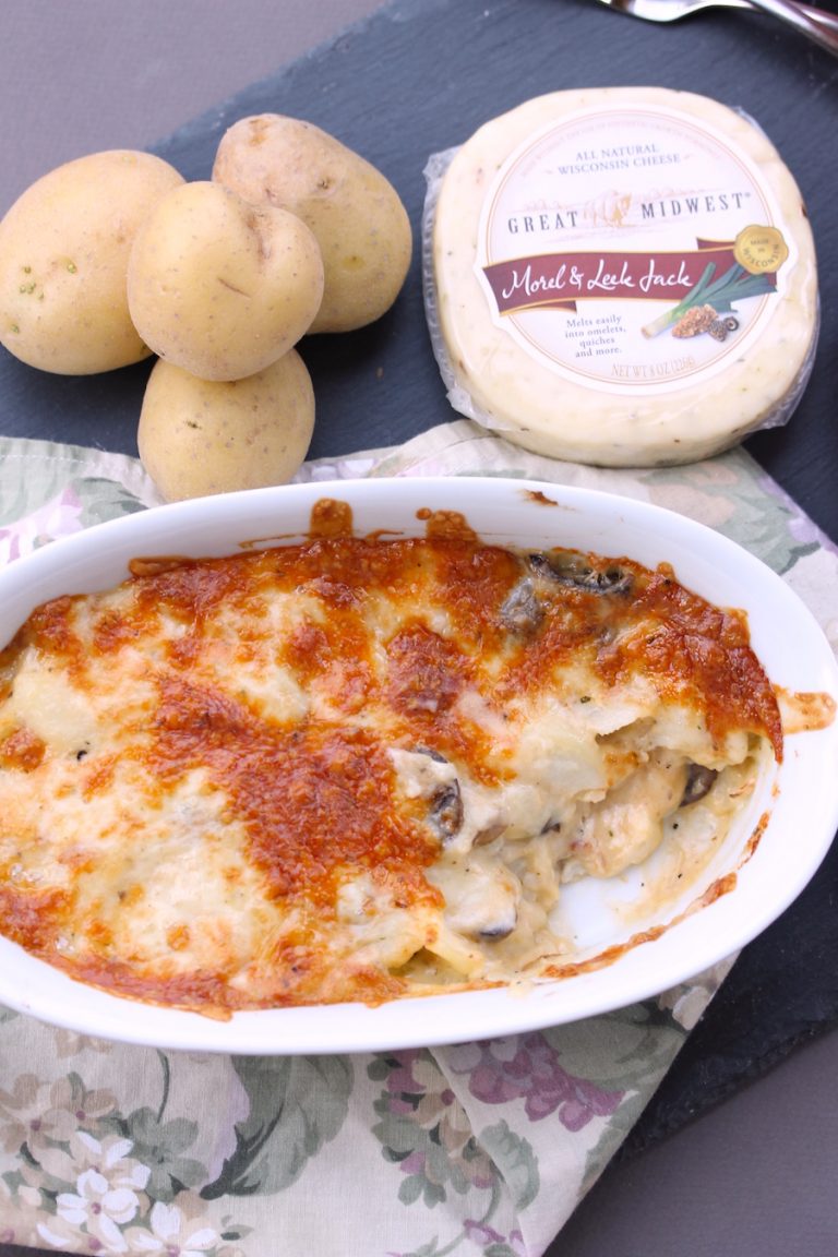 Creamy Cheesy Mushroom Leek Au Gratin Potatoes